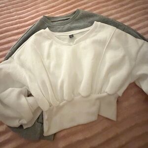 TWO brand new white and gray crop crew neck super soft sweatshirts